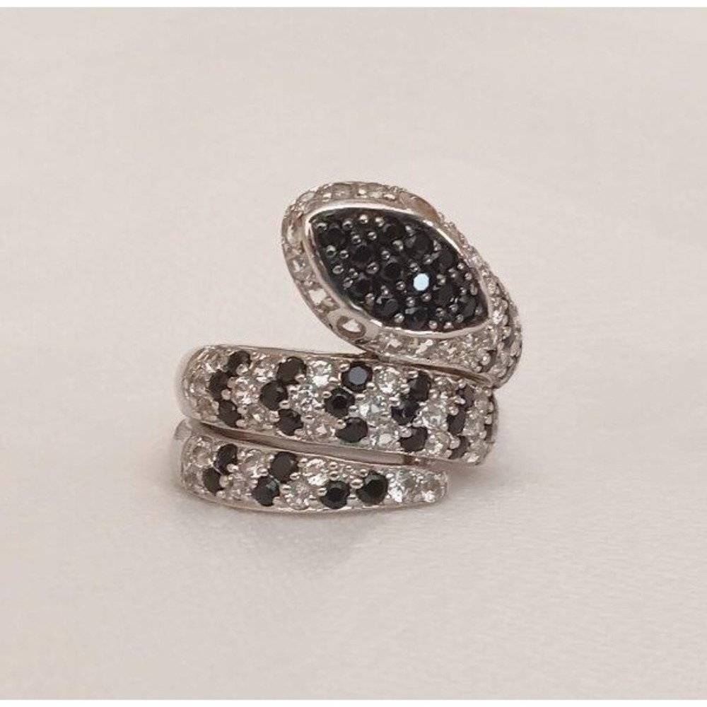 Vintage Sterling Silver Serpent Ring Blaack Spinel White Topaz Pave Thailand Siz